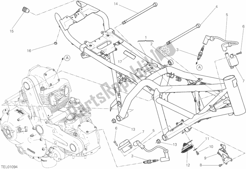 Tutte le parti per il Telaio del Ducati Scrambler Sixty2 Thailand USA 400 2019